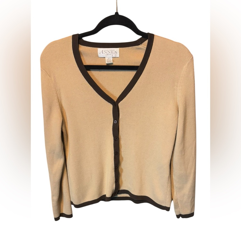 Casual Corner Tan and Brown Cardigan Sweater Size 8P